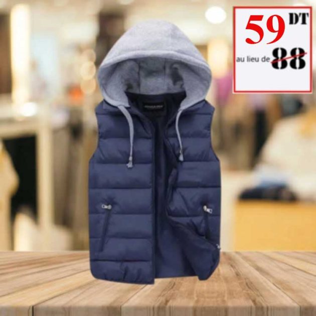 Doudoun capuche sans manche bleu