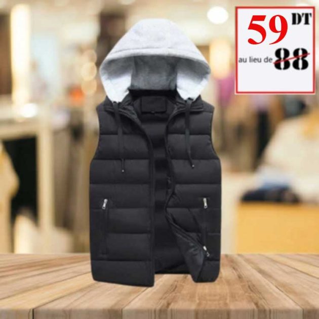 Doudoune capuche sans manche noir